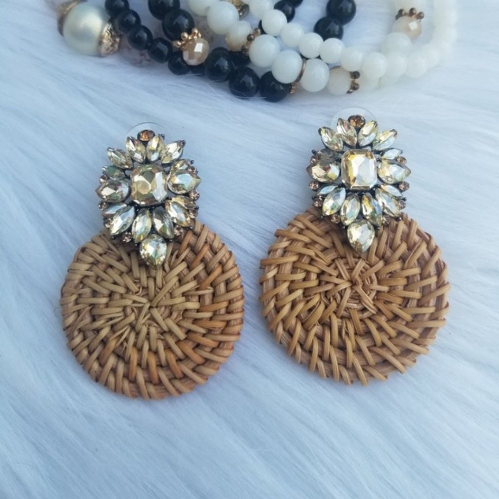 🖤 New Earrings Bamboo Woven with Gem